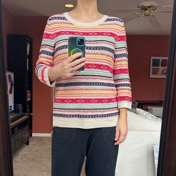 Talbots Sweater Striped Red Green Blue Yellow White Lambswool Sz Medium - Picture 4 of 9